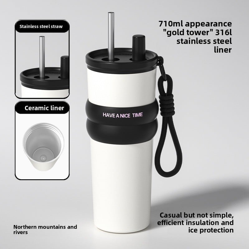 Ice Bully Car Thermos Cup – Ceramic-Lined, Large Capacity with Straw
