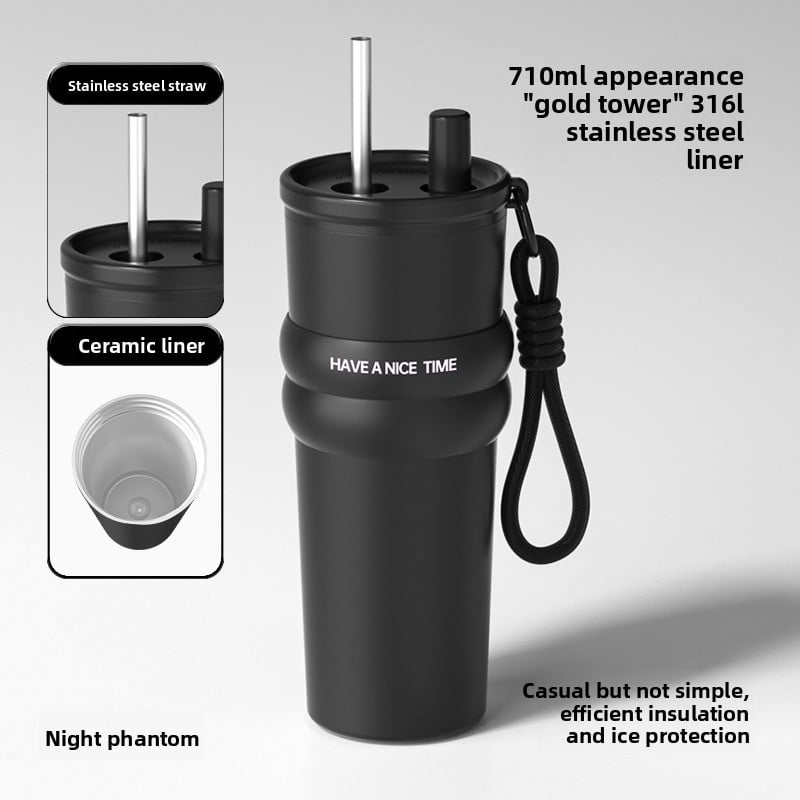 Ice Bully Car Thermos Cup – Ceramic-Lined, Large Capacity with Straw