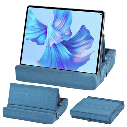Foldable Tablet Pillow Stand – With Storage & Stylus Mount