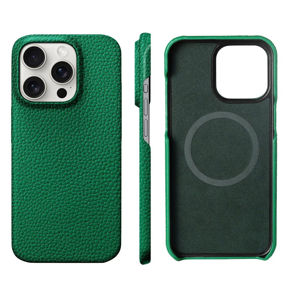MagSafe Leather Case for iPhone 15/16 Pro/Max – Natural Cowhide