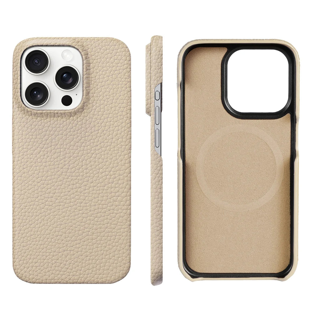 MagSafe Leather Case for iPhone 15/16 Pro/Max – Natural Cowhide