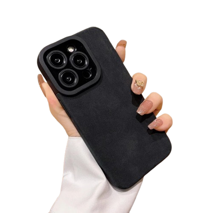 Matte Leather Silicone iPhone Case – Stylish & Lens Protection