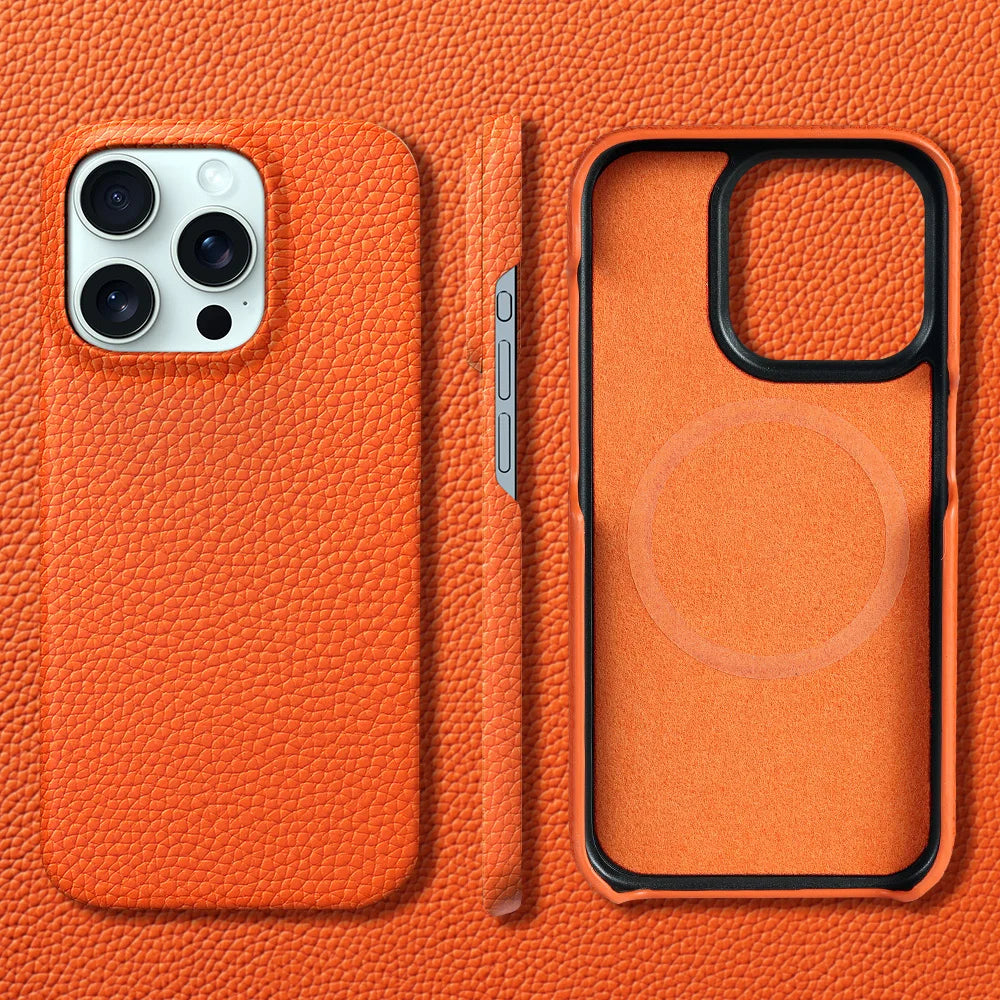 MagSafe Leather Case for iPhone 15/16 Pro/Max – Natural Cowhide