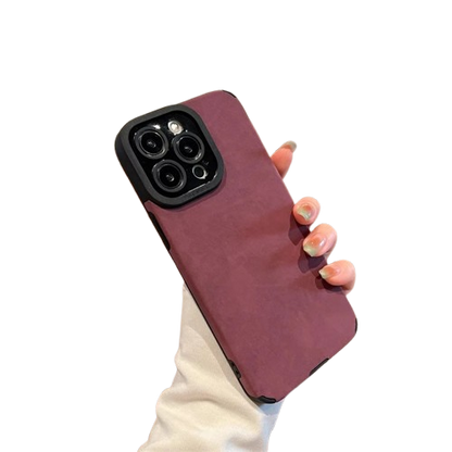 Matte Leather Silicone iPhone Case – Stylish & Lens Protection