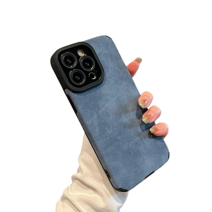 Matte Leather Silicone iPhone Case – Stylish & Lens Protection