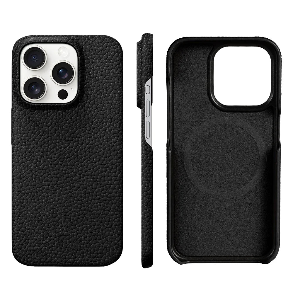 MagSafe Leather Case for iPhone 15/16 Pro/Max – Natural Cowhide