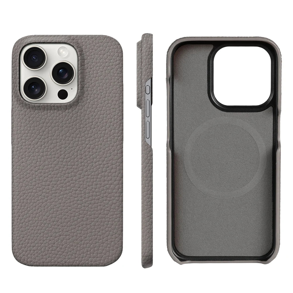 MagSafe Leather Case for iPhone 15/16 Pro/Max – Natural Cowhide