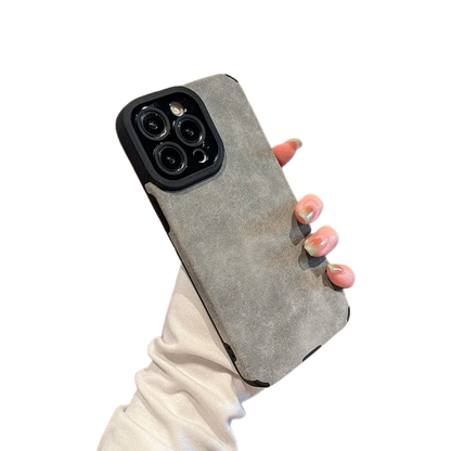 Matte Leather Silicone iPhone Case – Stylish & Lens Protection