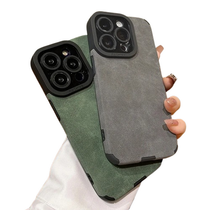 Matte Leather Silicone iPhone Case – Stylish & Lens Protection