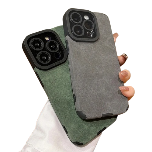 Matte Leather Silicone iPhone Case – Stylish & Lens Protection