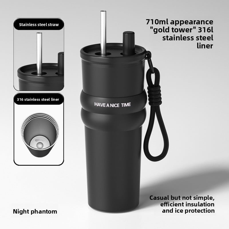 Ice Bully Car Thermos Cup – Ceramic-Lined, Large Capacity with Straw