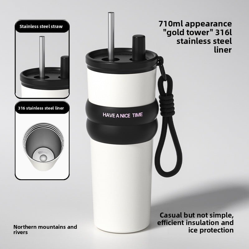 Ice Bully Car Thermos Cup – Ceramic-Lined, Large Capacity with Straw